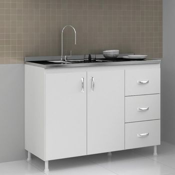 Balcão 2 Portas 3 Gavetas 120 cm sem Pia CZ601 Evidência Móveis