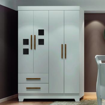 Guarda Roupa de Bebê 4 Portas 2 Gavetas MDF Fly Tigus Baby