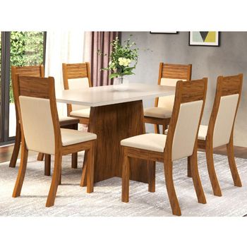 Conjunto Sala de Jantar Mesa 160cm Impressione com 6 Cadeiras Roma Viero
