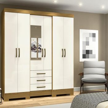 Guarda Roupa Casal com Espelho 6 Portas 3 Gavetas B23 Henn
