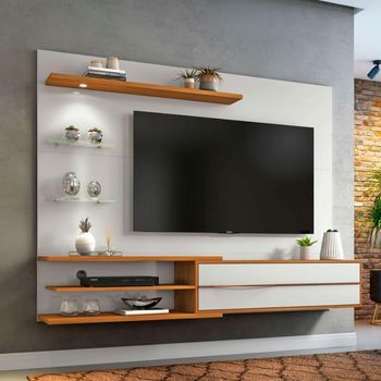 Painel para TV até 60 Polegadas com LED e Prateleiras de Vidro 1 Porta NT 1115 Notável Móveis