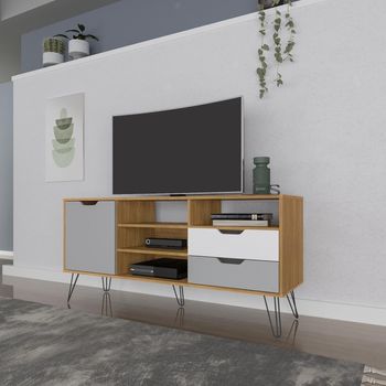 Rack para TV até 60 Polegadas 1 Porta 2 Gavetas com Pés de Metal Estocolmo Artely