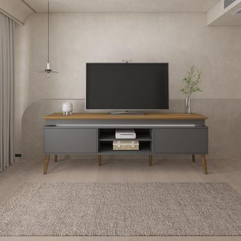 Rack para TV até 75 Polegadas com LED 2 Portas e Pés de Madeira Lumina Artely