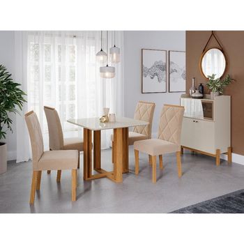 Conjunto Sala de Jantar Mesa Flora 94cm 4 Cadeiras Fernanda Cimol
