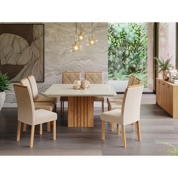 Conjunto Sala de Jantar Mesa Ana 130cm 8 Cadeiras Fernanda Cimol