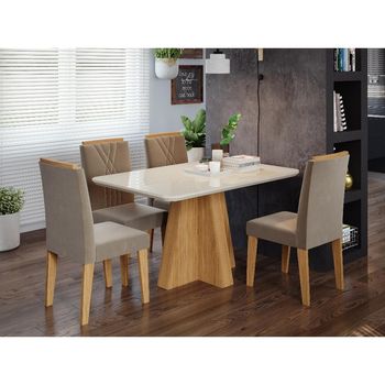 Conjunto Sala de Jantar Mesa Maitê 130cm 4 Cadeiras Nicole Cimol