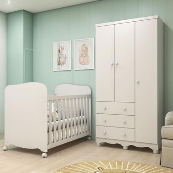 Quarto Infantil com Berço e Guarda Roupa Uli Junior Móveis Peroba