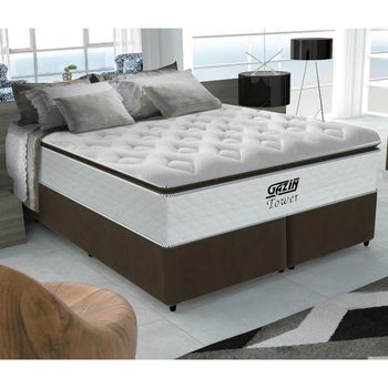 Cama Box King 193cm Molas Tower Colchão Gazin e Base 2CEN