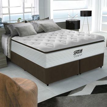 Cama Box Queen 158cm Tower Colchão Gazin e Base 2CEN