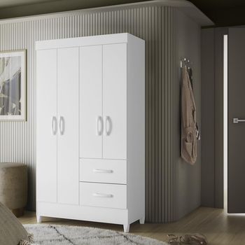 Guarda Roupa Solteiro Flex com Pés 4 Portas 2 Gavetas Mobi Albatroz