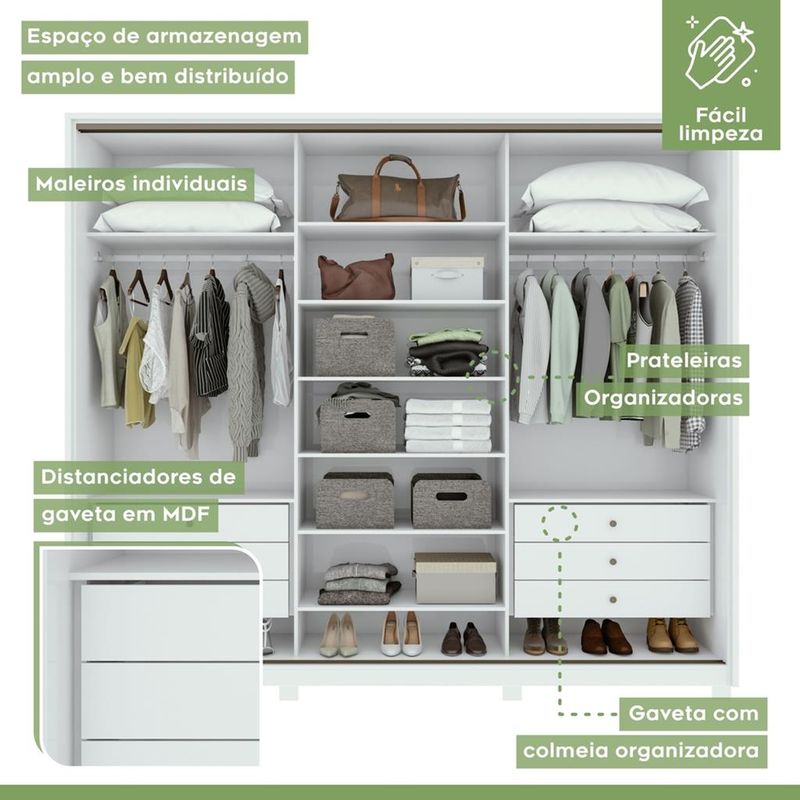 Guarda-Roupa-Casal-com-Espelho-3-Portas-6-Gavetas-Spazio-Glass-270-Lopas