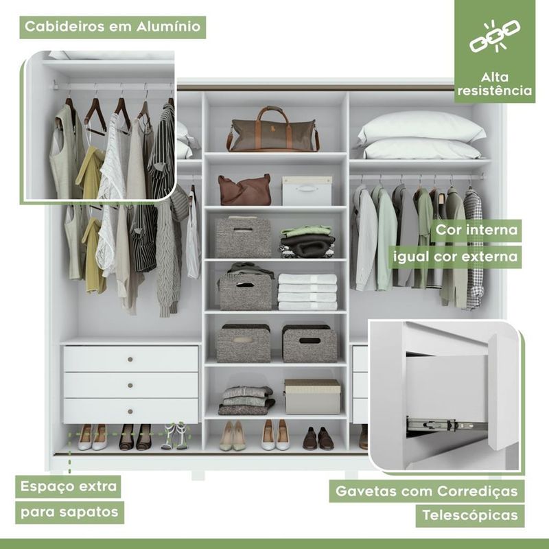 Guarda-Roupa-Casal-com-Espelho-3-Portas-6-Gavetas-Spazio-Glass-270-Lopas