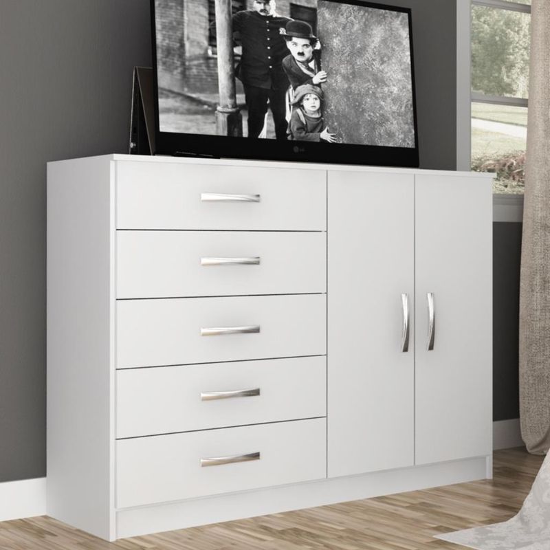 Comoda-5-Gavetas-2-Portas-CP25-Evidencia-Moveis