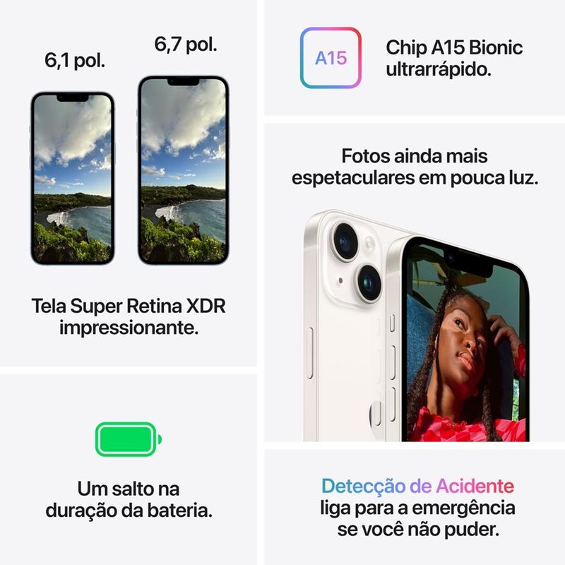 iPhone-14-Apple-Tela-61-Polegadas-5G-iOS-16-Camera-12MP-128GB