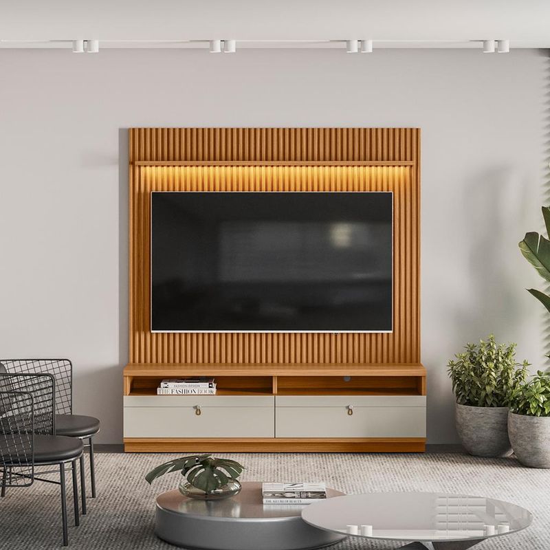 Rack-com-Painel-para-TV-de-ate-75-Polegadas-2-Gavetas-Outro-Preto-Linea-Brasil