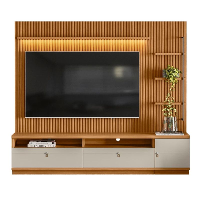 Rack-com-Painel-para-TV-de-ate-75-Polegadas-2-Gavetas-1-Porta-Outro-Preto-Linea-Brasil