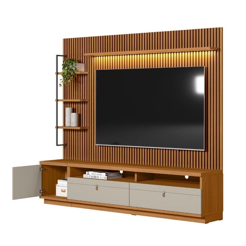 Rack-com-Painel-para-TV-de-ate-75-Polegadas-2-Gavetas-1-Porta-Outro-Preto-Linea-Brasil