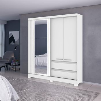 Guarda Roupa Casal com Espelho e Pés 3 Portas 2 Gavetas Condor Atualle