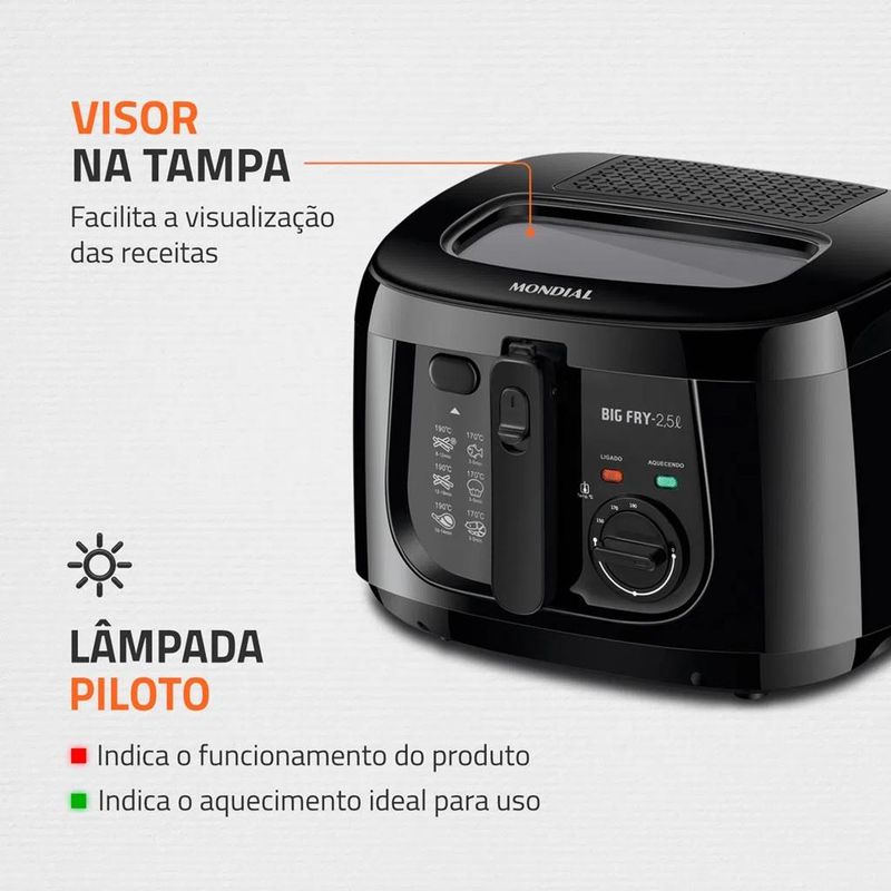 Fritadeira Elétrica Mondial com Óleo Big Fry FT-07 2,5L