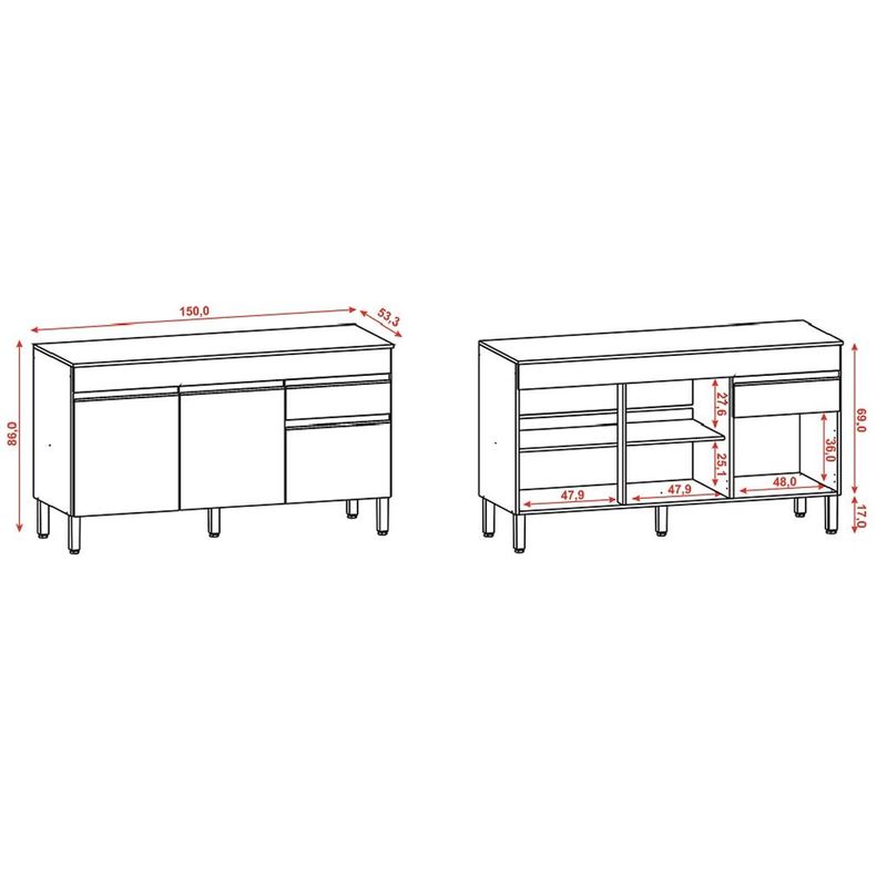 Balcao-3-Portas-1-Gaveta-150cm-com-tampo-Line-Kits-Parana