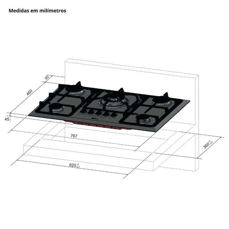 Cooktop-5-Bocas-Fischer-Infinity-Tripla-chama-Acendimento-Automatico