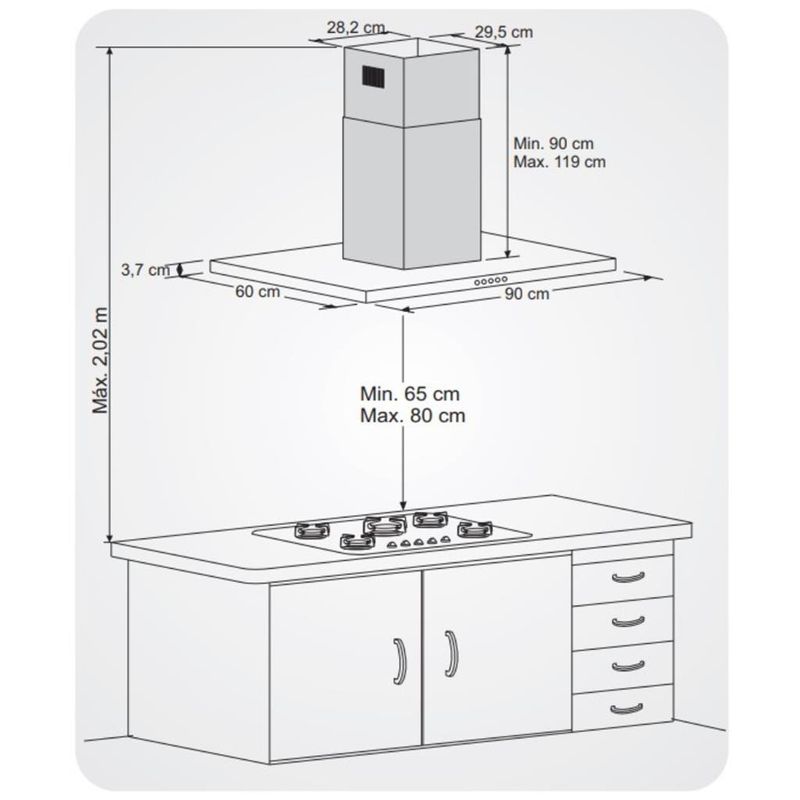 Coifa de Ilha Fischer Tradition Line 90 cm Inox - Fischer