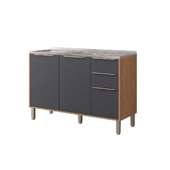 Balcão de Pia 3 Portas 2 Gavetas 120cm em MDF sem Pia Divina MGM Móveis