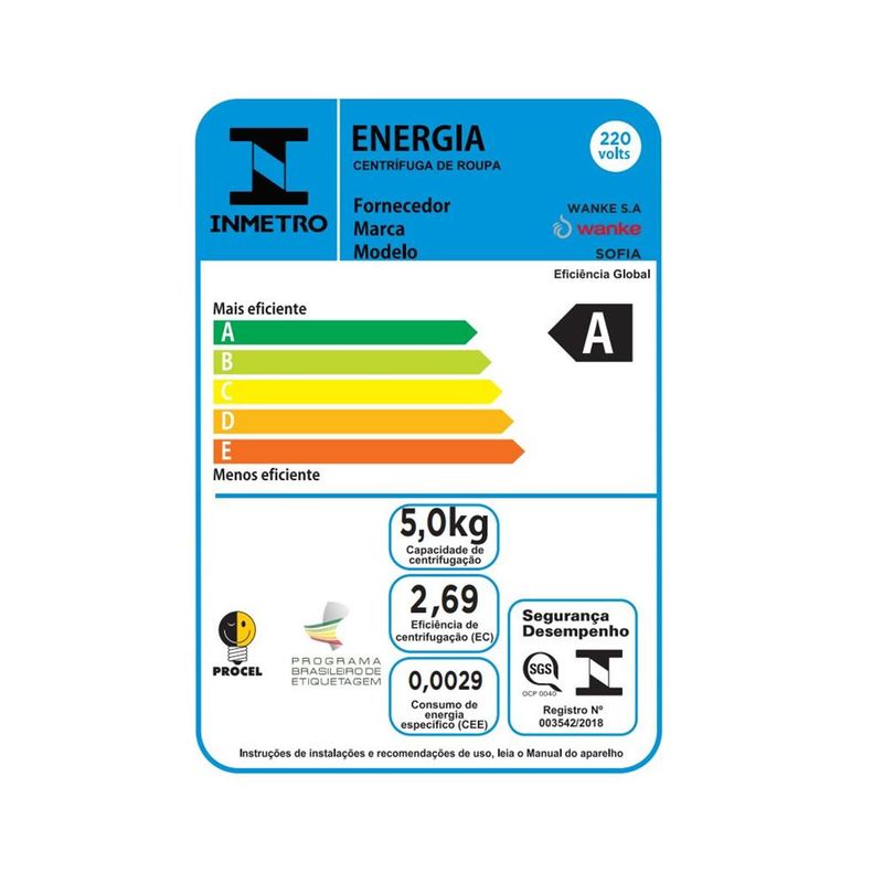 Centrífuga de Roupas Wanke 15Kg