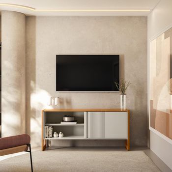 Rack para TV até 55 Polegadas 1 Porta de Correr com Pés Gold Linea Brasil
