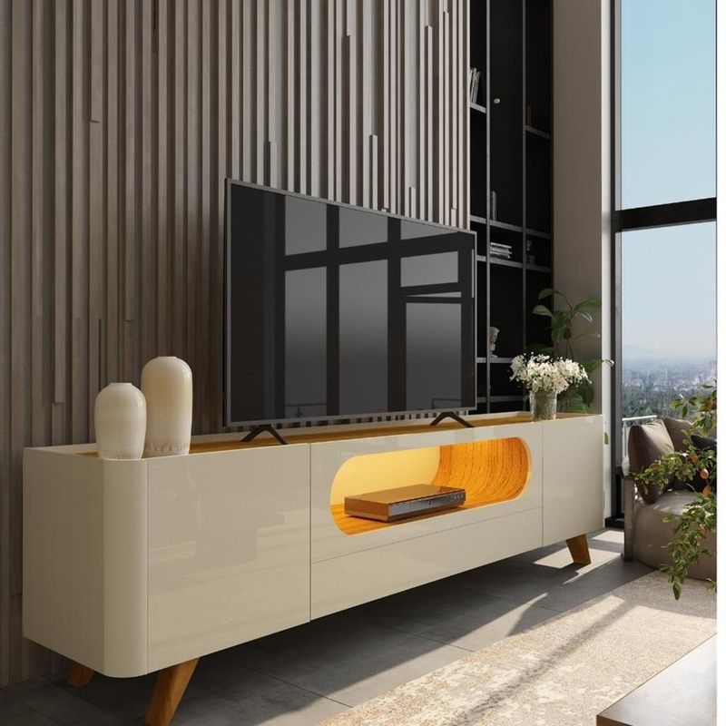 Rack-para-TV-de-Ate-85-Polegadas-2-Portas-1-Gaveta-LED-com-Pes-de-Madeira-Nobre-Gelius-