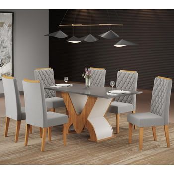 Conjunto Sala de Jantar Mesa 160cm Lunar 6 Cadeiras Iza Viero