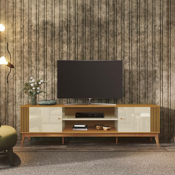 Rack Ripado para TV até 75 Polegadas 2 Portas com Pés de Madeira Legacy EDN Móveis