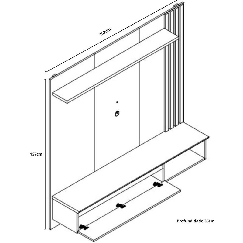 Painel para TV Até 60 Polegadas 1 Porta Ripado Panama Plus Permobilli
