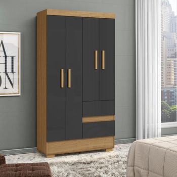 Guarda Roupa Solteiro com Pés 4 Portas 2 Gavetas Coimbra Aramóveis