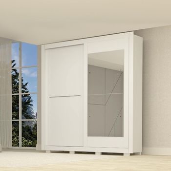 Guarda Roupa Casal com Espelho e Pés 2 Portas de Correr Em MDF Nicole ACP Móveis