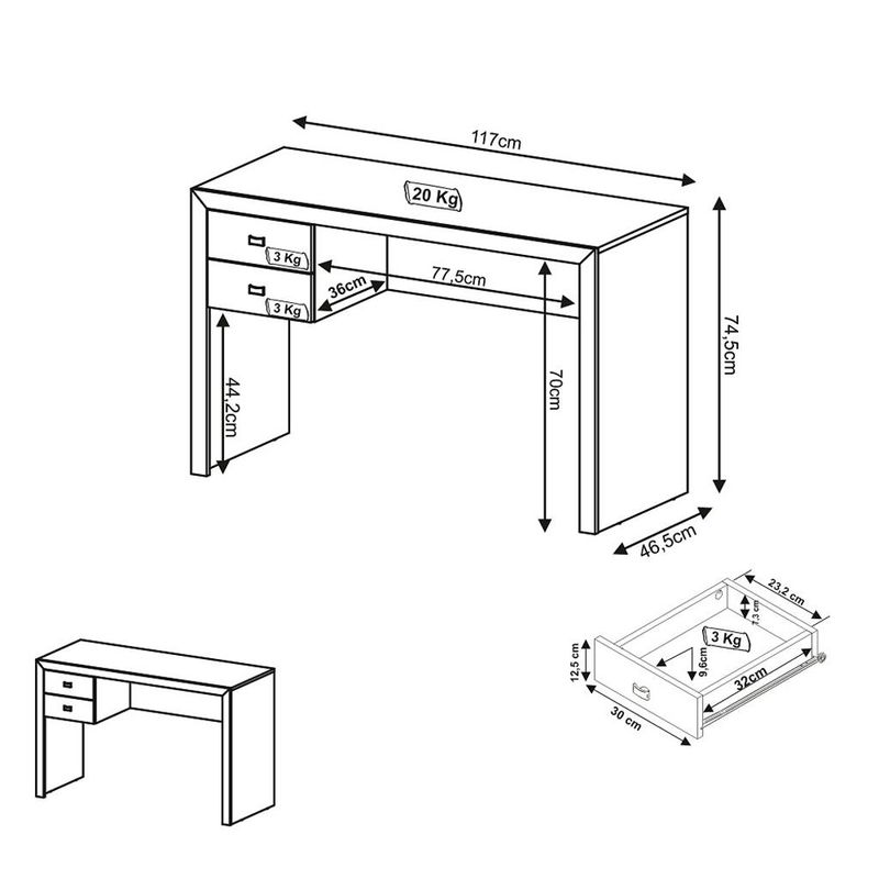 Mesa-para-Escritorio--2-Gavetas-ME4123-Tecno-Mobili