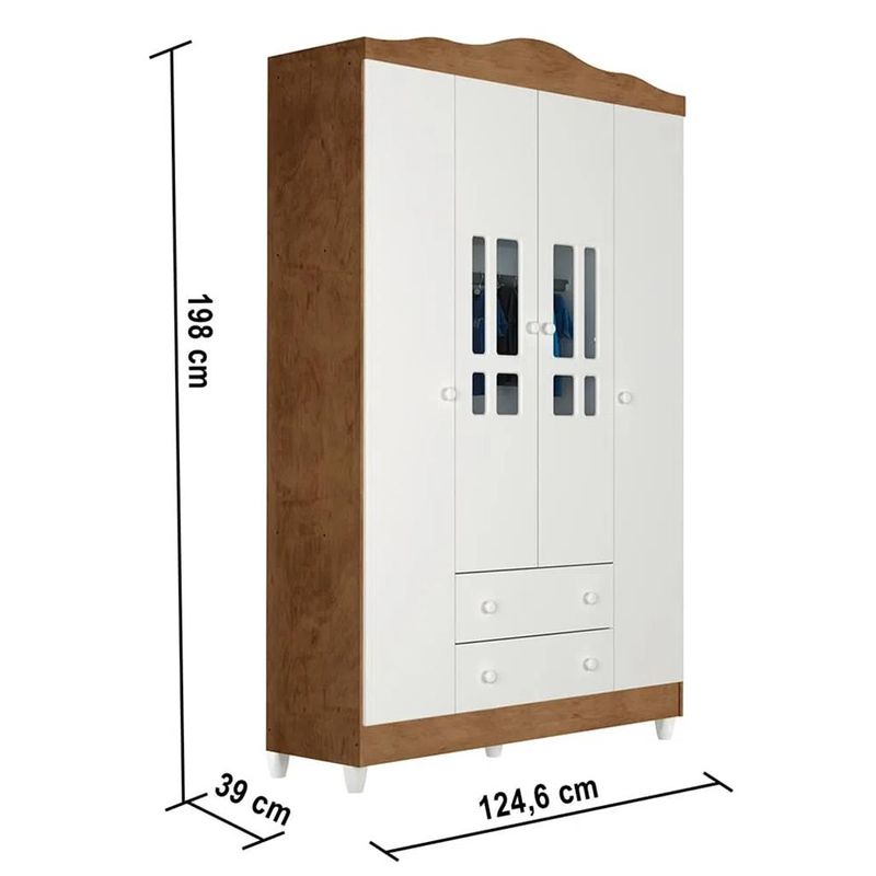 Guarda Roupa Infantil 4 Portas 2 Gavetas Ariel Carolina Baby