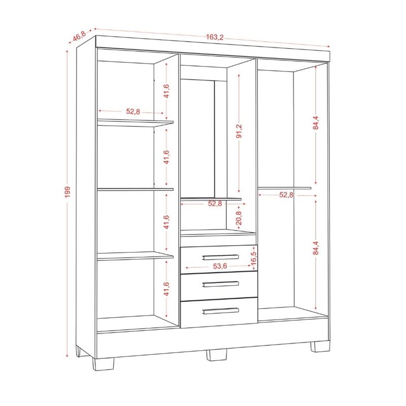 Guarda-Roupas-Casal-4-Portas-3-Gavetas-Flex-Paris-Aramoveis