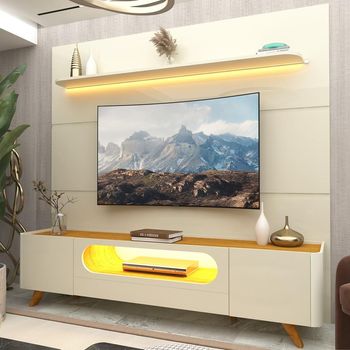 Rack com Painel para TV até 85 Polegadas com LED 2 Portas 1 Gaveta LED com Pés de Madeira Royal Nobre 220 Gelius