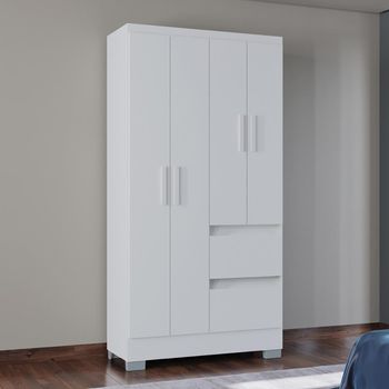 Guarda Roupa Solteiro com Pés 4 Portas 2 Gavetas Nápoles Poquema