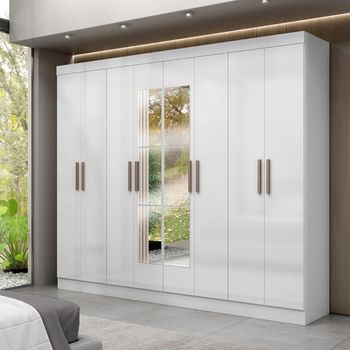 Guarda Roupa Casal com Espelho 8 Portas Em MDF Genebra Maxel