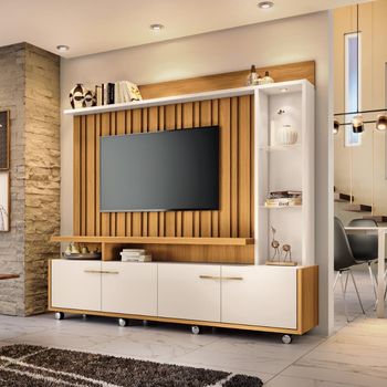 Estante Home Ripada para TV até 60 Polegadas com LED Prateleira de Vidro 4 Portas com Rodízios Titan HB Móveis