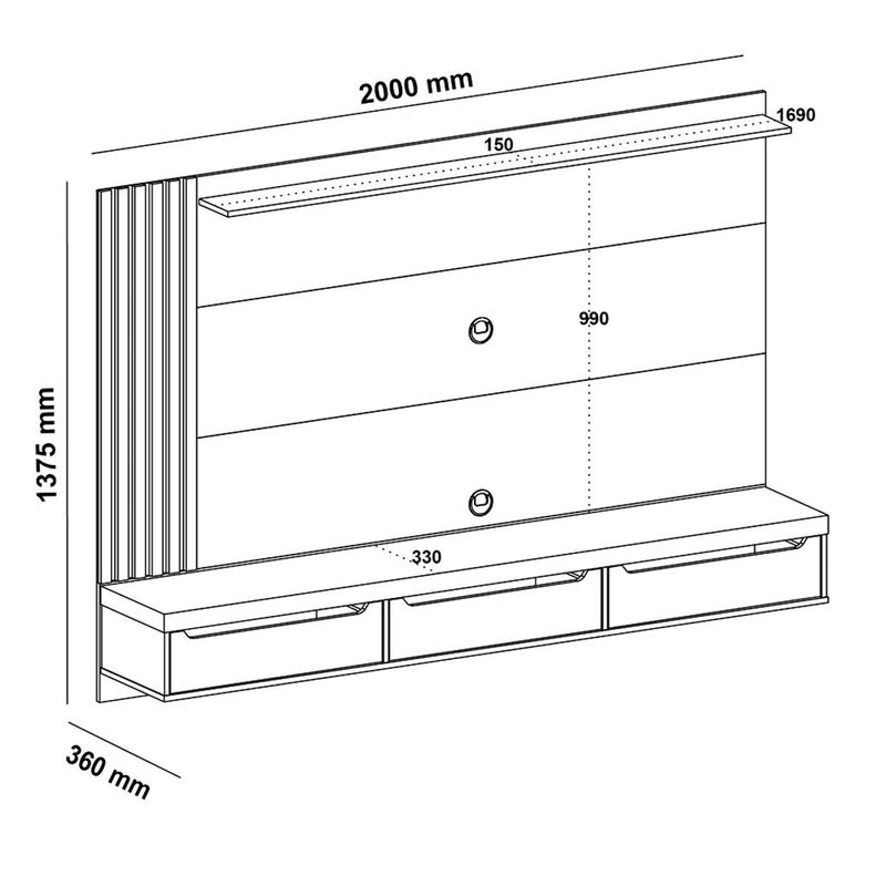 Painel-Para-TV-ate-75-Polegadas-3-Gavetas-Ripado-Presence-Artely