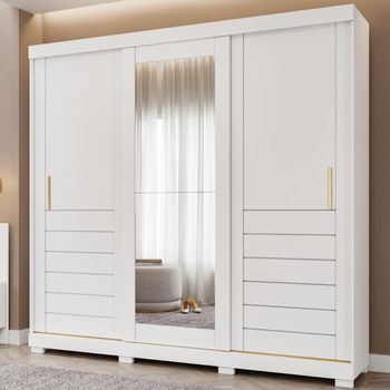 Guarda Roupa Casal com Espelho e Pés 3 Portas de Correr Em MDF Cecilia Slide Panan