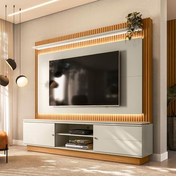 Estante Home Ripada para TV até 75 Polegadas Flex com LED 2 Portas de Correr Guararapes Linea Brasil