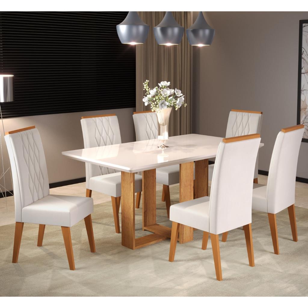 Conjunto Sala de Jantar Mesa Merlot 6 Cadeiras Cristal Viero | Multiloja