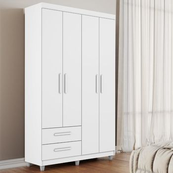 Guarda Roupa Solteiro com Pés 4 Portas 2 Gavetas Canadá Plus Conquista Móveis