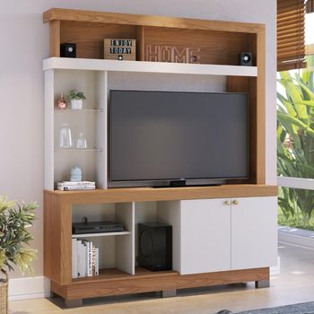 Estante Home para TV até 50 Polegadas com Prateleira de Vidro 2 Portas com Pés Valença Colibri