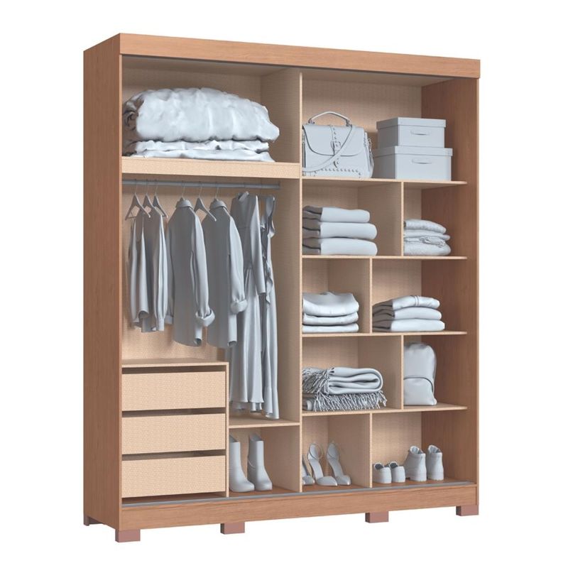Guarda-Roupa-Solteiro-com-Espelho-2-Portas-de-Correr-3-Gavetas-Magno-Moveis-Castro