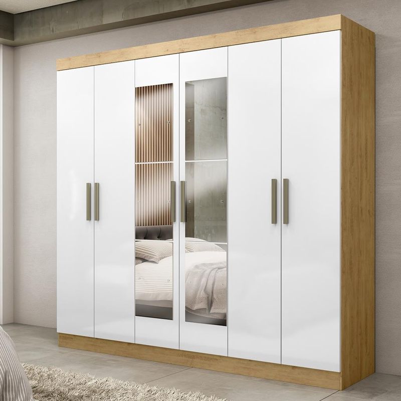 Guarda-Roupa-Casal-Espelho-MDF-6-Portas-2-Gavetas-Genebra-Maxel